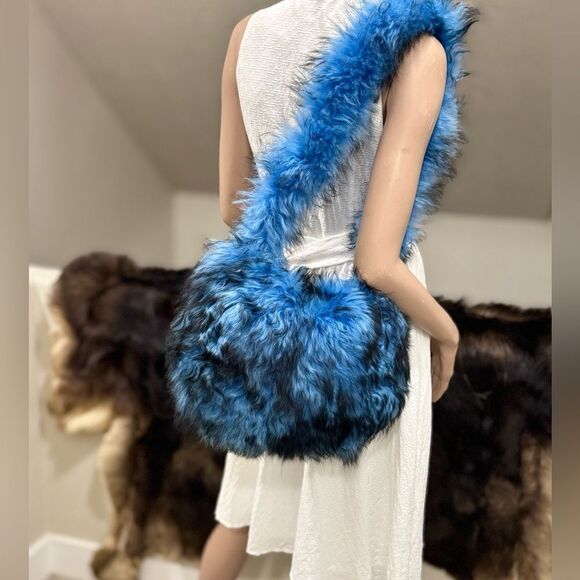 Stunning Real Curly Shearling Hobo Bag, Handmade Lamb Fur Crossbody, Slouchy Bag - Picture 10 of 15
